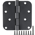 3 Pack Black Door Hinges 4 Inch x 4 Inch with 5/8" Radius Corners