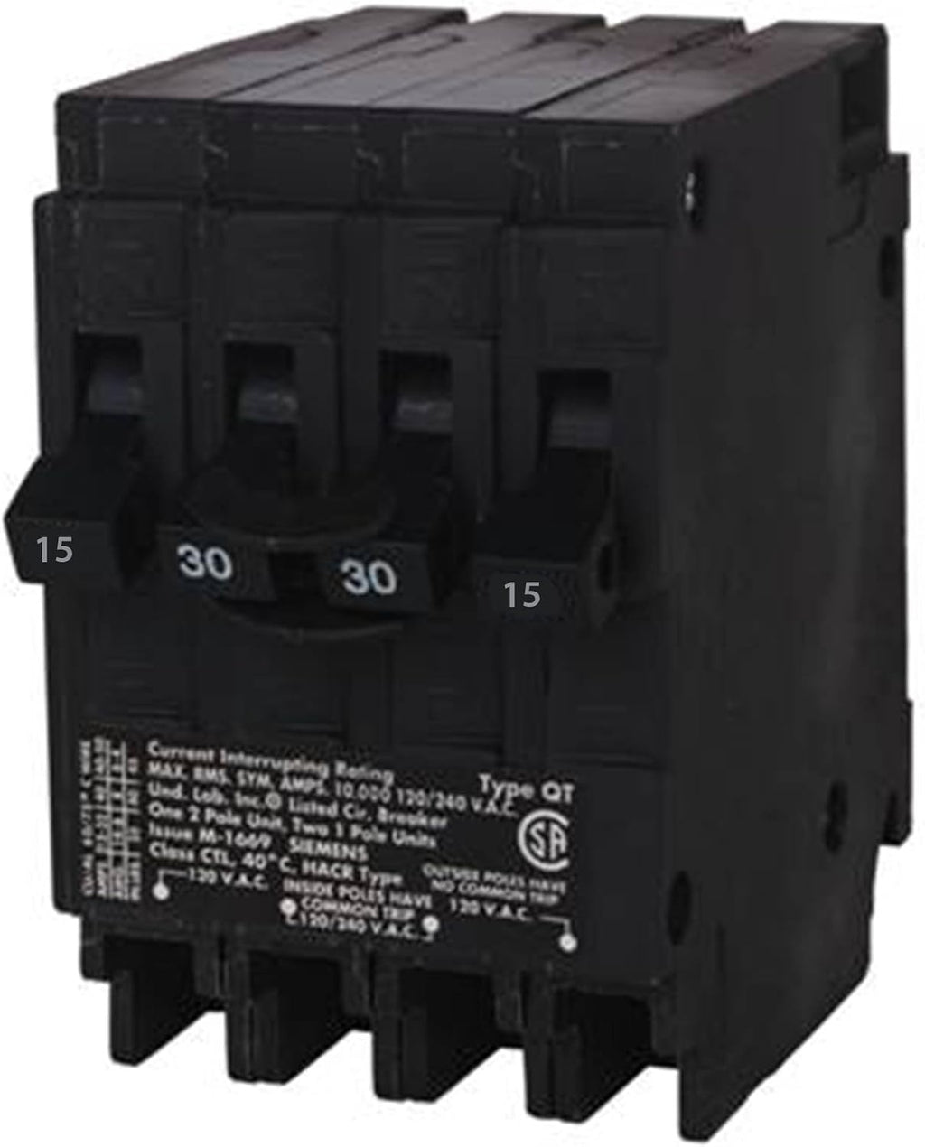 SIEMENS Q21530CT 30 Double Two 15-Amp Single Pole Circuit Breaker, Black