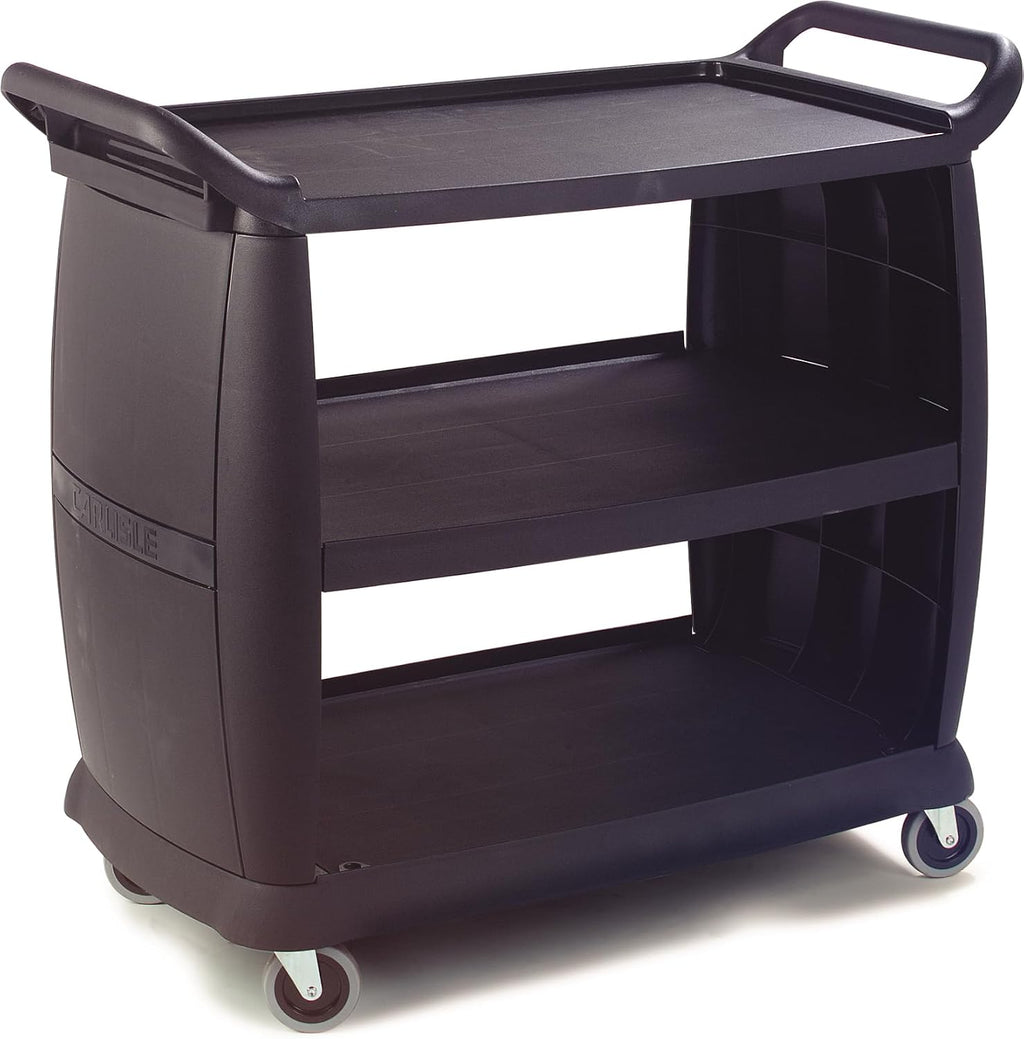 Large 3-Shelf Plastic Bussing Cart, Black