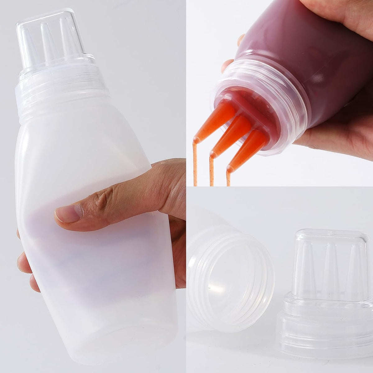 3 Hole Plastic Condiment Squeeze Bottles, 3 Pcs 13oz