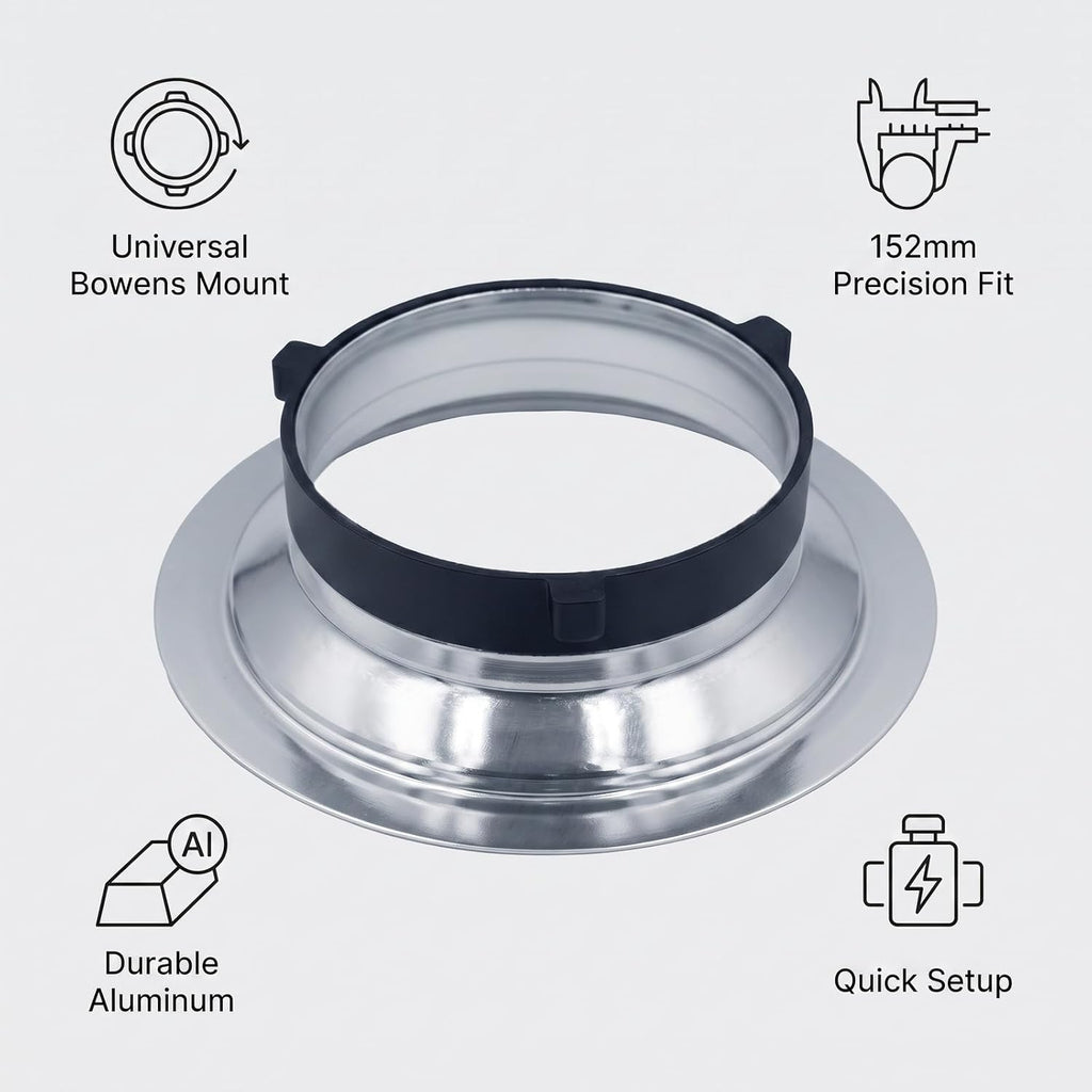 6" (152mm) Bowens Speed Ring Adapter for Folding Softboxes | 152mm Aluminum Speed Ring Adapter for Bowens Mount