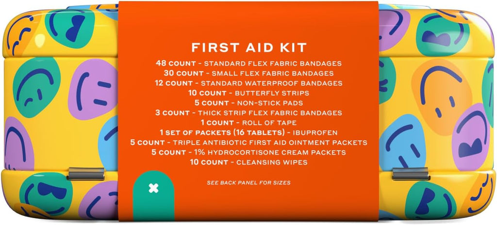First Aid Kit | FSA Eligible | Adhesive Flexible Fabric and Waterproof Bandages, Tape and Non-Stick Pads, Butterfly