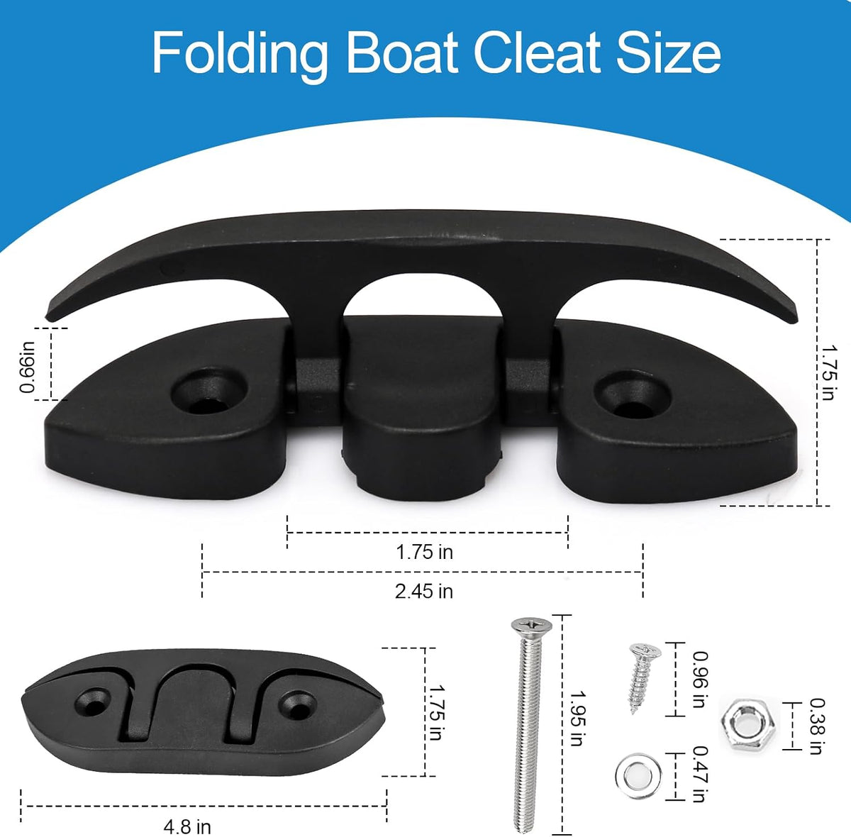 5" Folding Boat Cleat, Flip-up Boat Cleat, Nylon Pop-up Boat Cleat