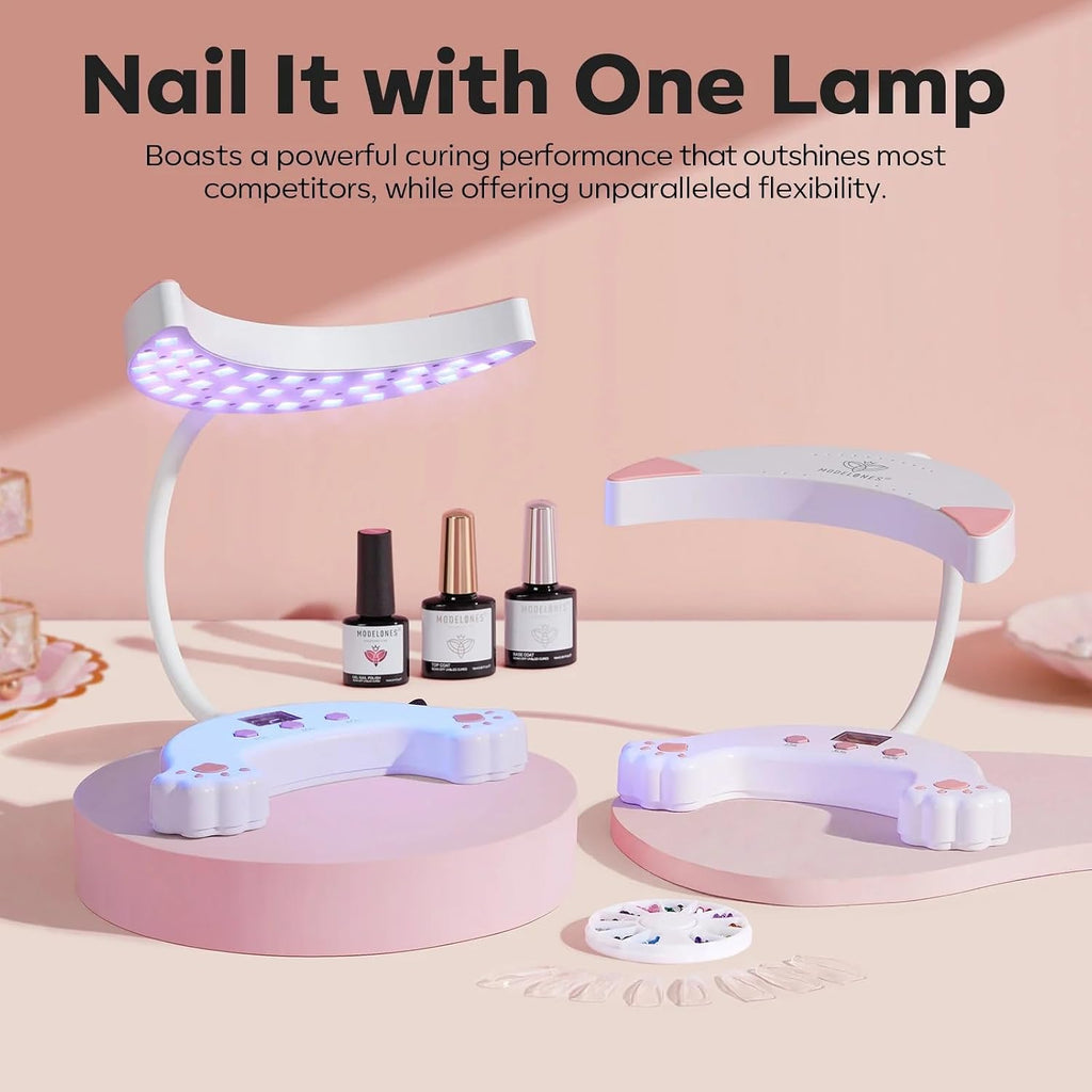 UV Light for Gel Nails, Gooseneck UV LED Nail Lamp White | Professional 48 W Nail Light for Gel Polish with 3 Timers