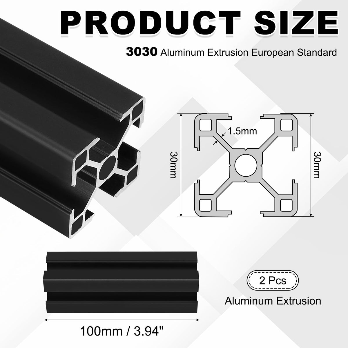uxcell 2Pcs 100mm 3030 Aluminum Extrusion Profile, Anodized Linear Rail