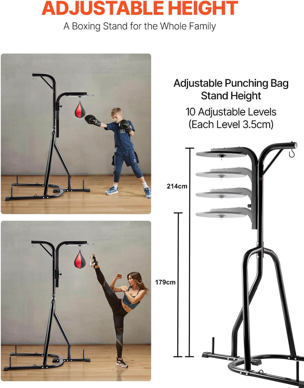 Punching Bag Stand, Steel Heavy Duty Workout Training Equipment, Adjustable Height Boxing Punching Stand with