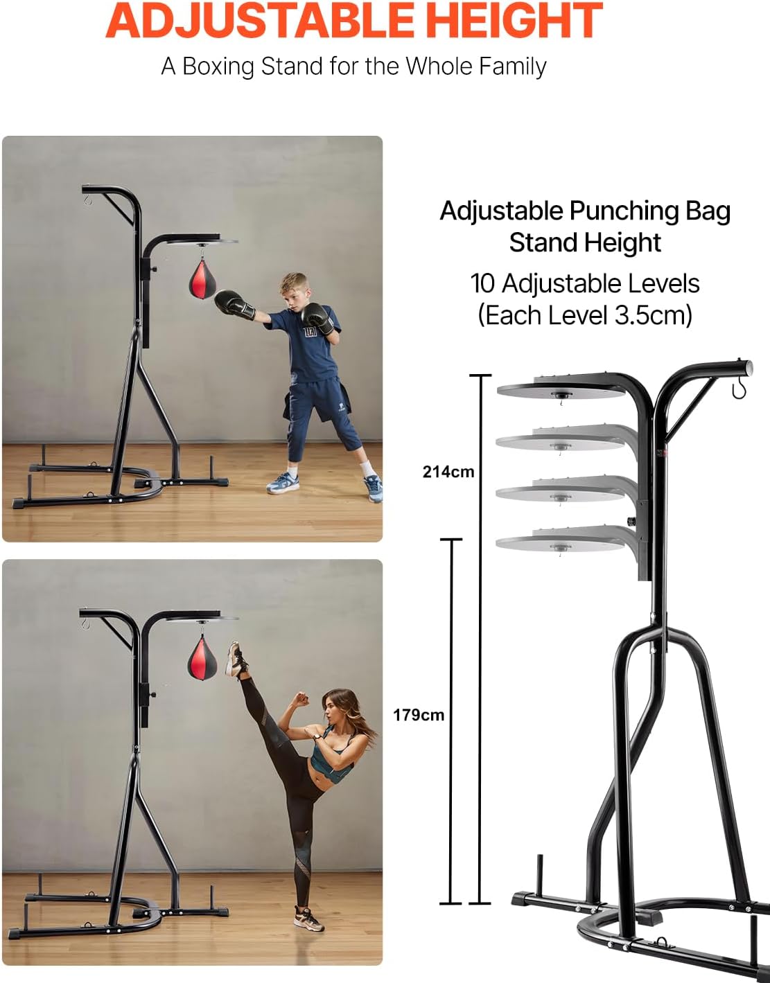 Punching Bag Stand, Steel Heavy Duty Workout Training Equipment, Adjustable Height Boxing Punching Stand with