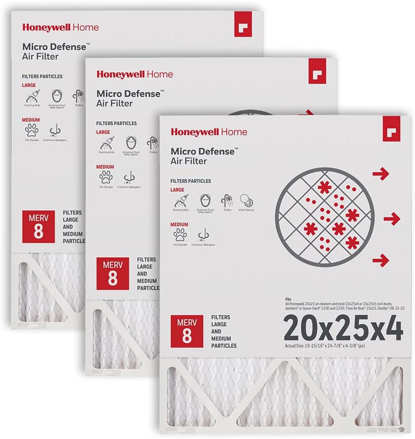 20x25x4 MERV 8, AC Furnace Air Filter, 3 PACK | (CF100A1025-3PKAM) (Actual Dimensions: 19.94 x 24.87 x 4.38 in.)