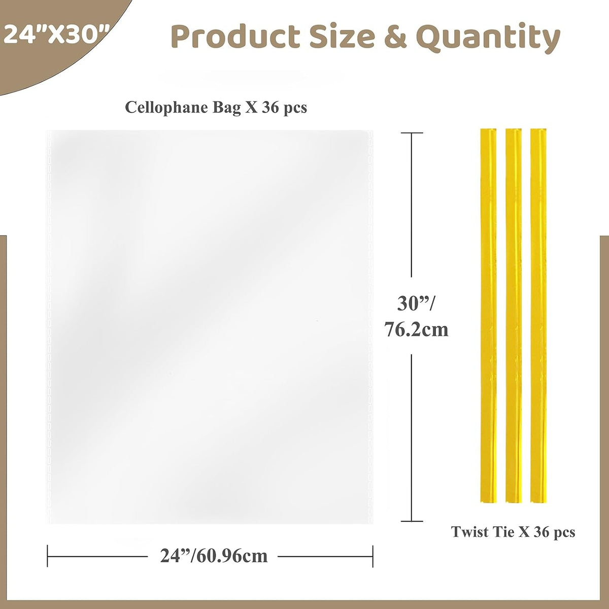 Cellophane Wrap for Gift Baskets with Twist Ties 24x30 Inches 36 PCS