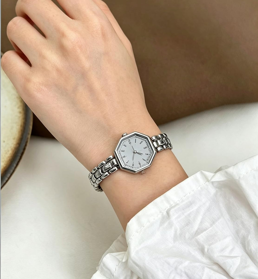 Women Octagonal Wrist Watch Stainless Steel Ladies Dress Quartz Watch | Vintage Gold /Silver Watches for Women Dainty