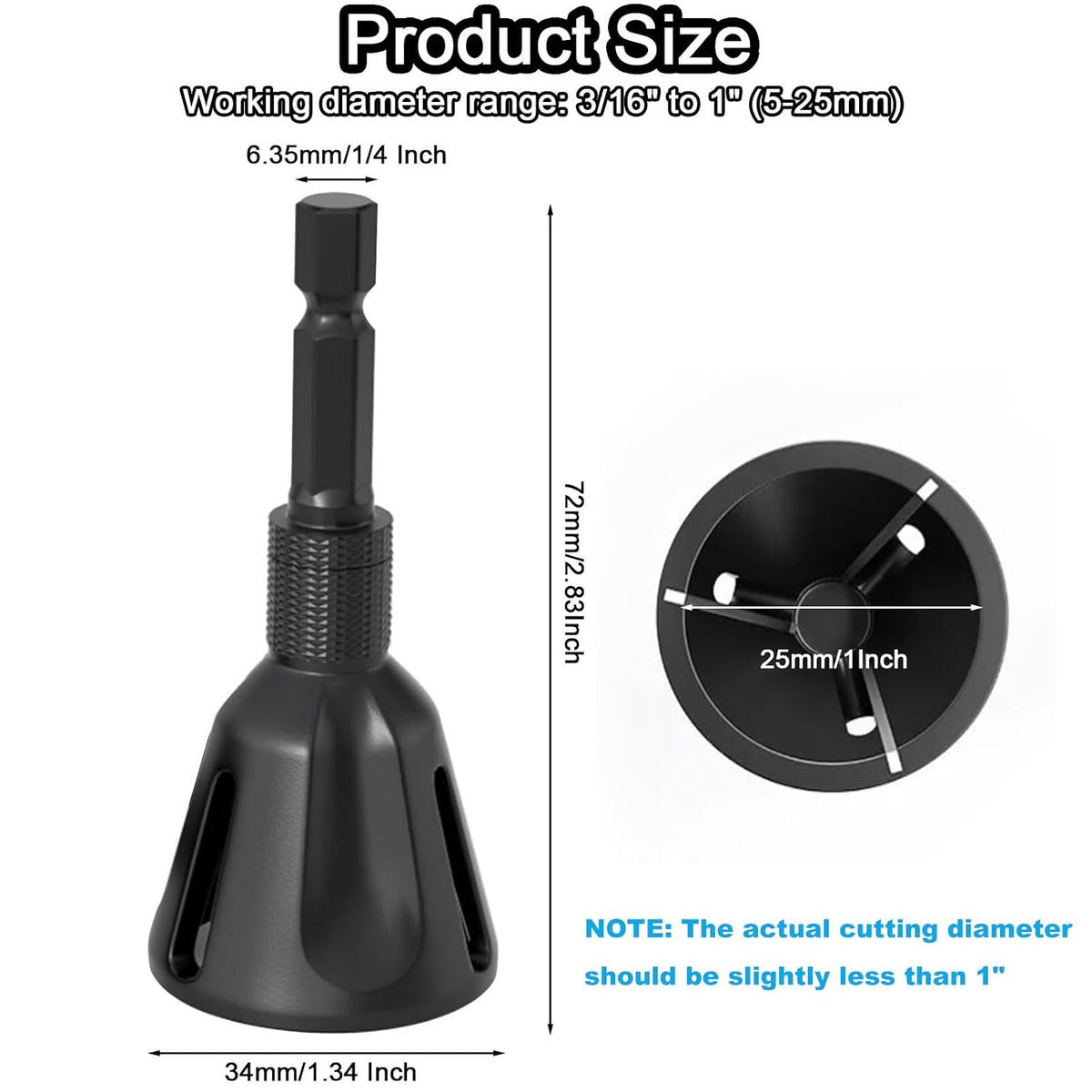 Deburring External Chamfer Tool Tungsten Carbide, 1/4" Hex Shank 3/16"-1"