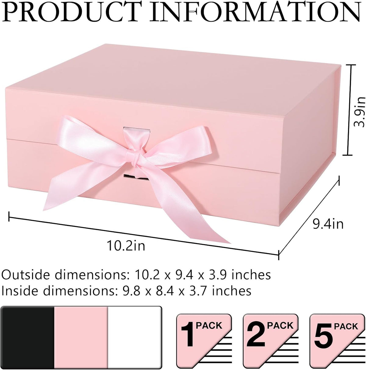 Pink Gift Box with Ribbon Magnetic Lids 2 Pack