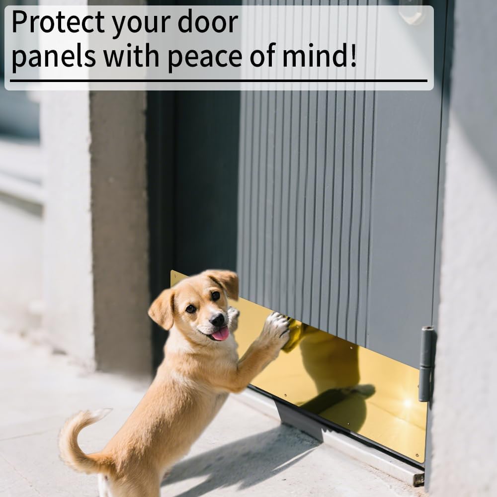 Door Kick Plate, 6" x 34" AL KickPlate, Fits 36" Doors, Gold Mirror Finish | Screw Mount Installation, Rounded