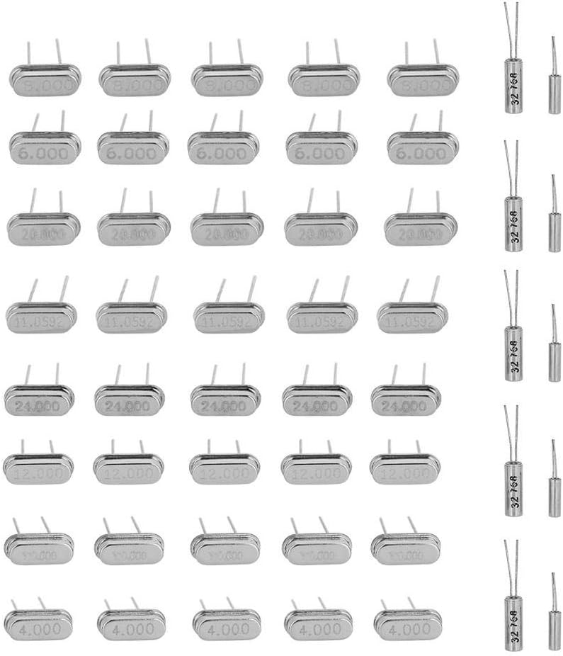 Quartz Crystal Resonators Oscillator Assorted Kit, 50pcs, 10 Value, 32.768KHz-24MHz, DIY, Silver