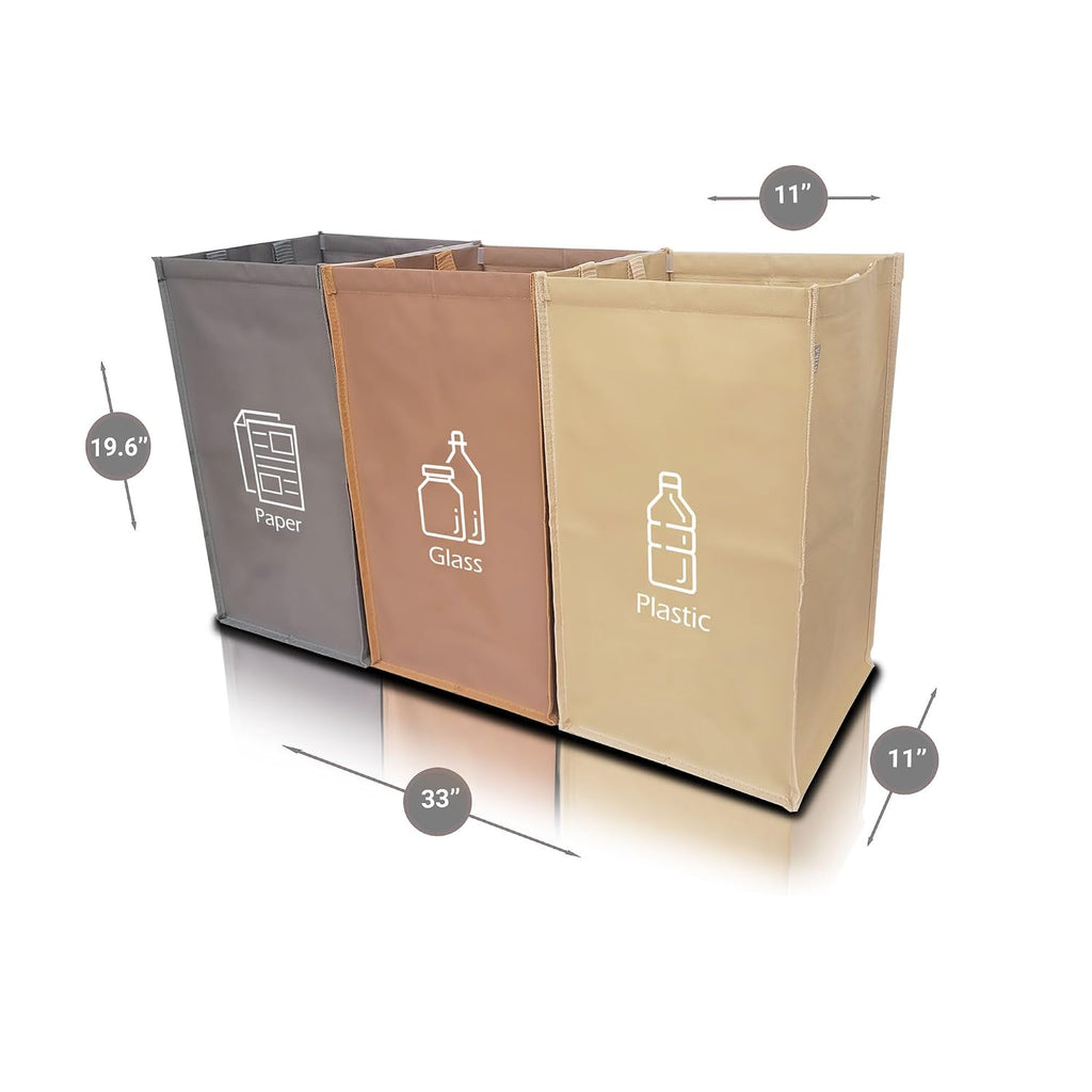 Recycling Organizer - Reusable Recycling Bags - Recycling Sorter - Trash Sorting Bins - 3 Compartment Recycle - Pack
