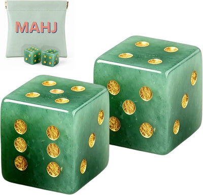 Natural Green Aventurine Mahjong Dice Set with MAHJ Bag