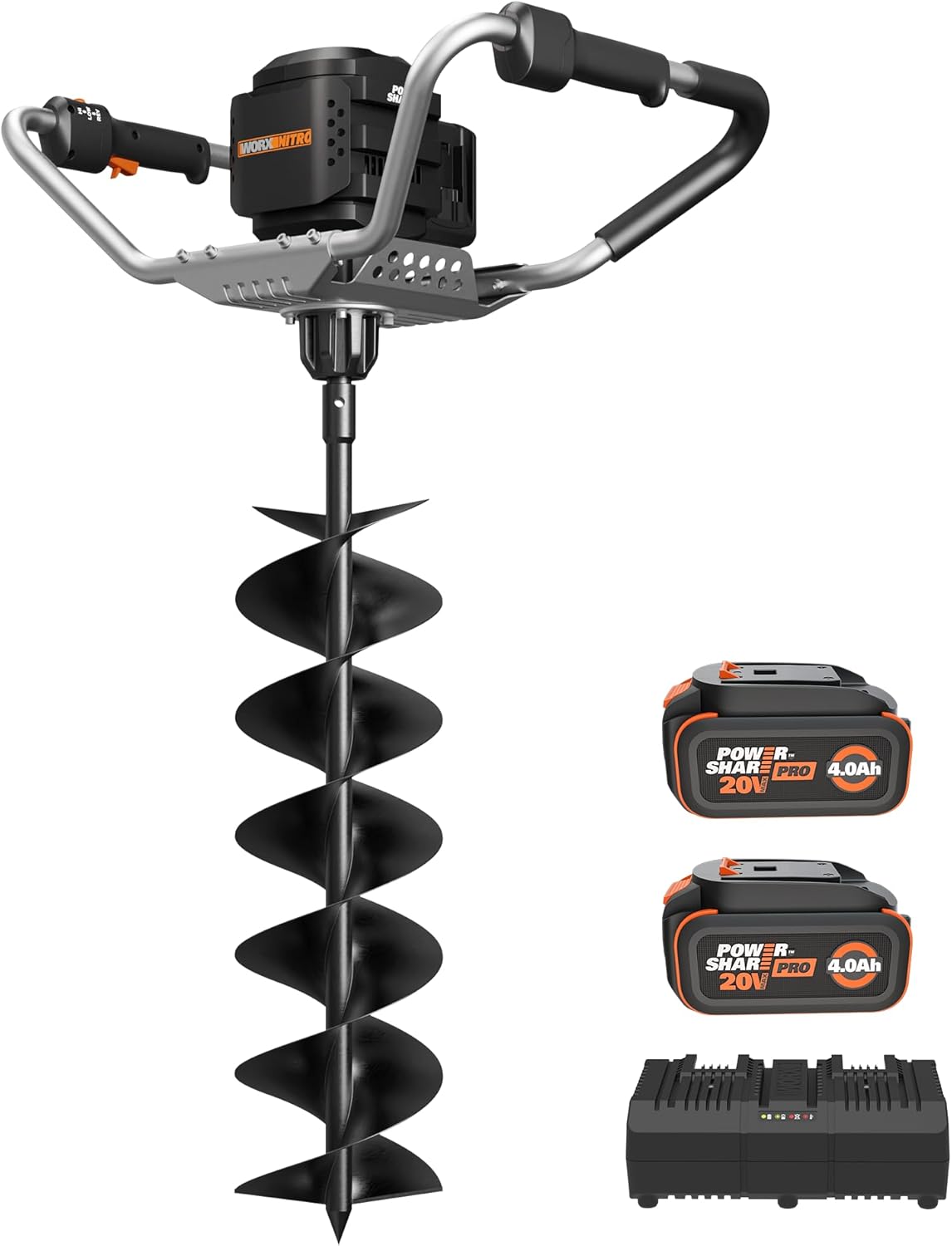 WORX Cordless Earth Auger, 40V 8" Digger, WG865 | Brushless motor; 8" drill bit; 45cc gas-equivalent power; 59 ft-lbs