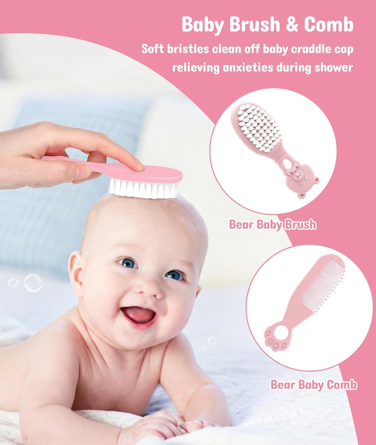 Baby Healthcare and Grooming Kit, Safety Newborn Nursery Baby Care Kit, with Hair Brush Comb, Nail Clipper