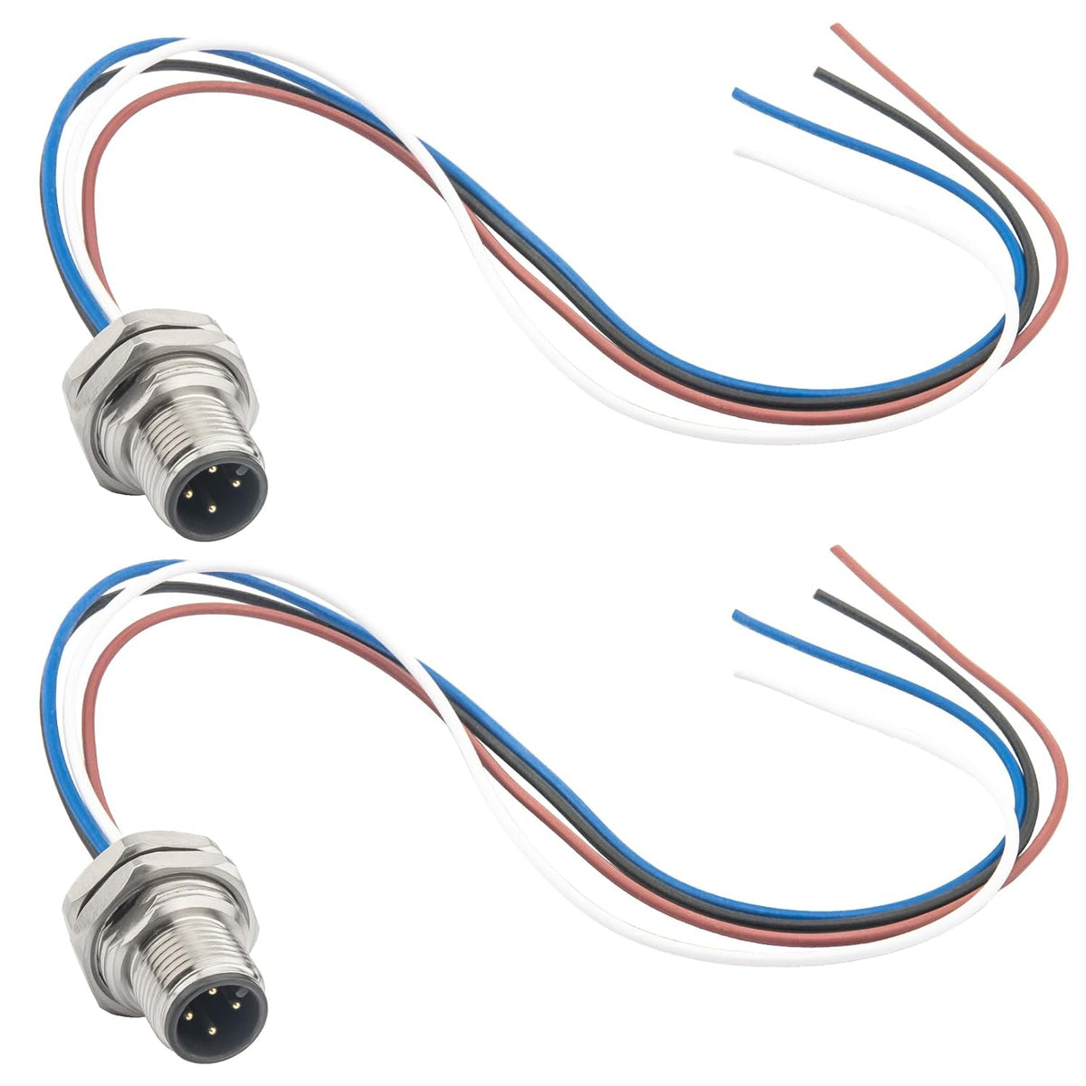 2-Pack M12 4 Pin A-Code Male Connector Cable 0.7FT