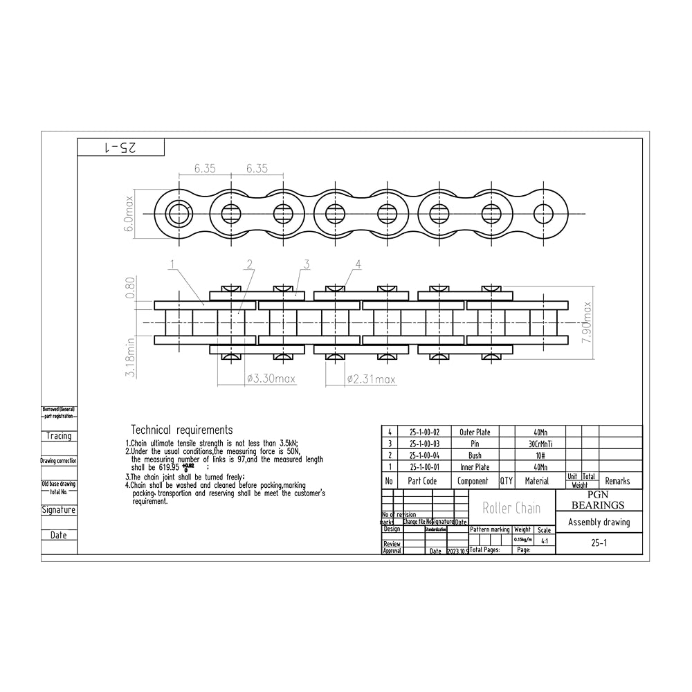 PGN #25 Carbon Steel Roller Chain - 100 Ft + 10 Free Links