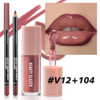 2Pcs/Set Lip Gloss & Lip Liner Set Mocha Brown – Lip Plumping Effect Lip Combo Set for Volume Lips, Fuller Looking