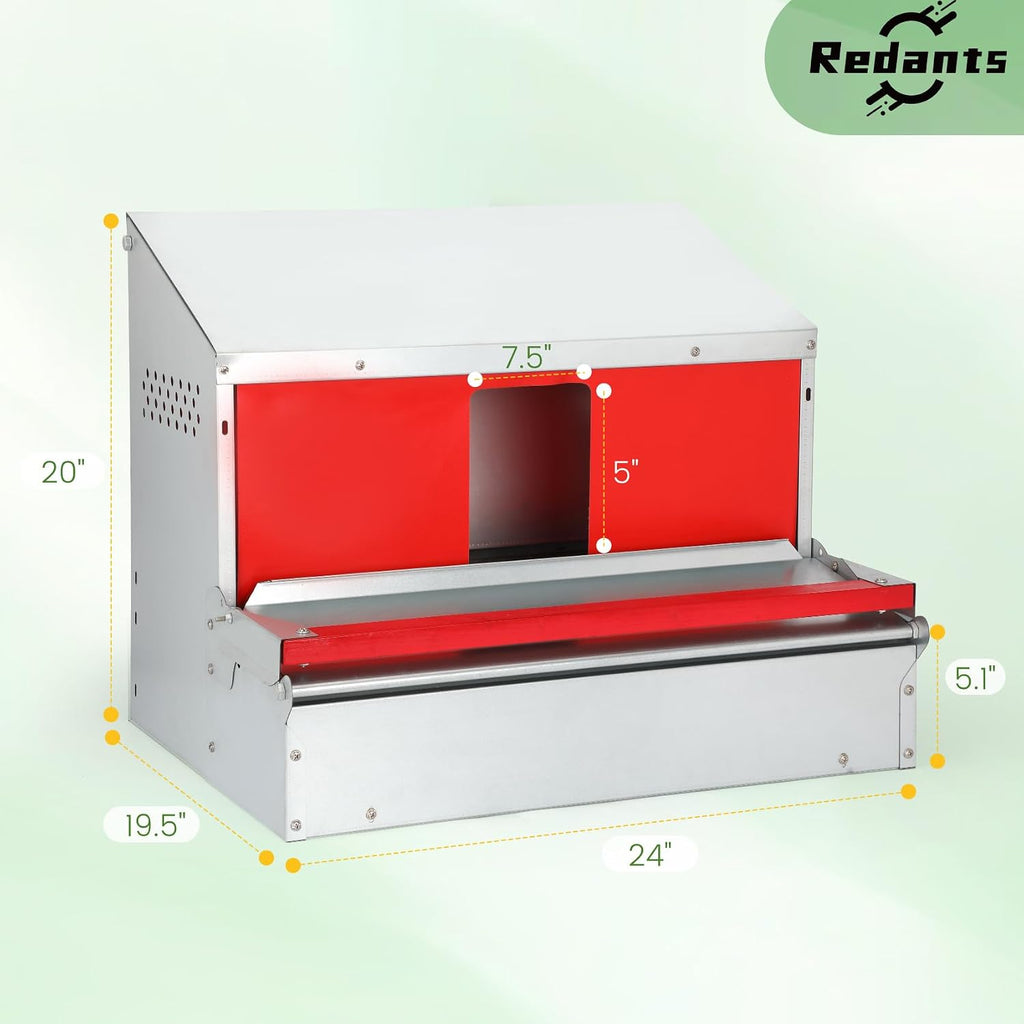 Chicken Nesting Box, Metal Chicken Laying Box with Roll Away Egg Collection, Reversible Wall Mountable Chicken Coop