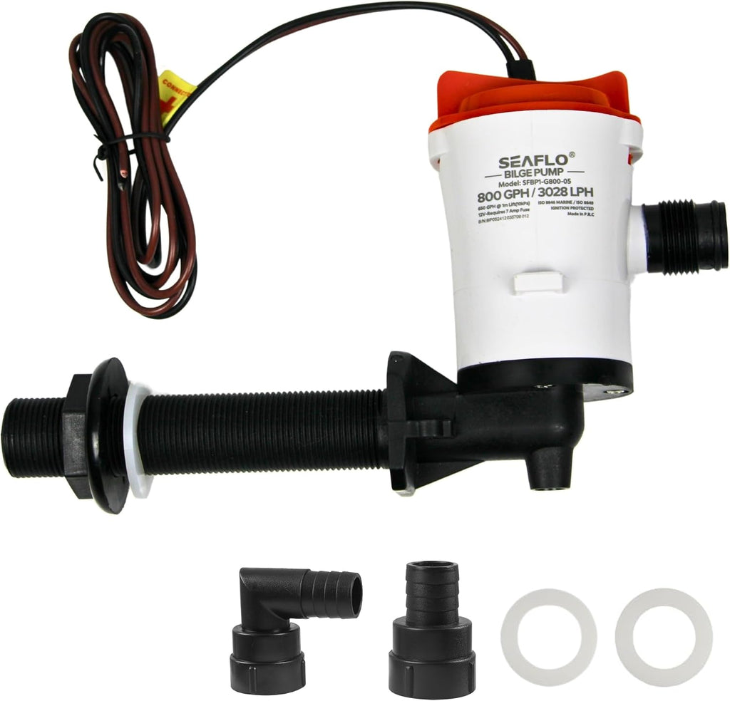 SEAFLO 90 Degree 800GPH 12V 4.0A Livewell Pumps Submersible Baitwell Pump for Bait Tanks
