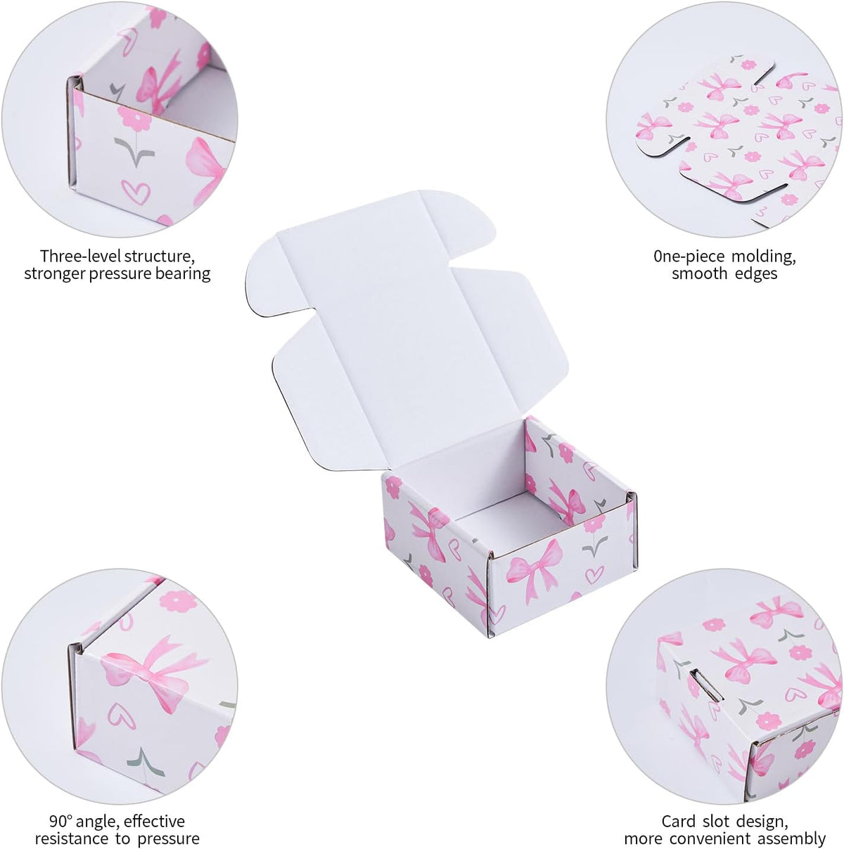 Bow Pink Shipping Boxes Pack of 25, 4x4x2 inches Gift Boxes Small Cardboard Corrugated Mailer Shipping Boxes for