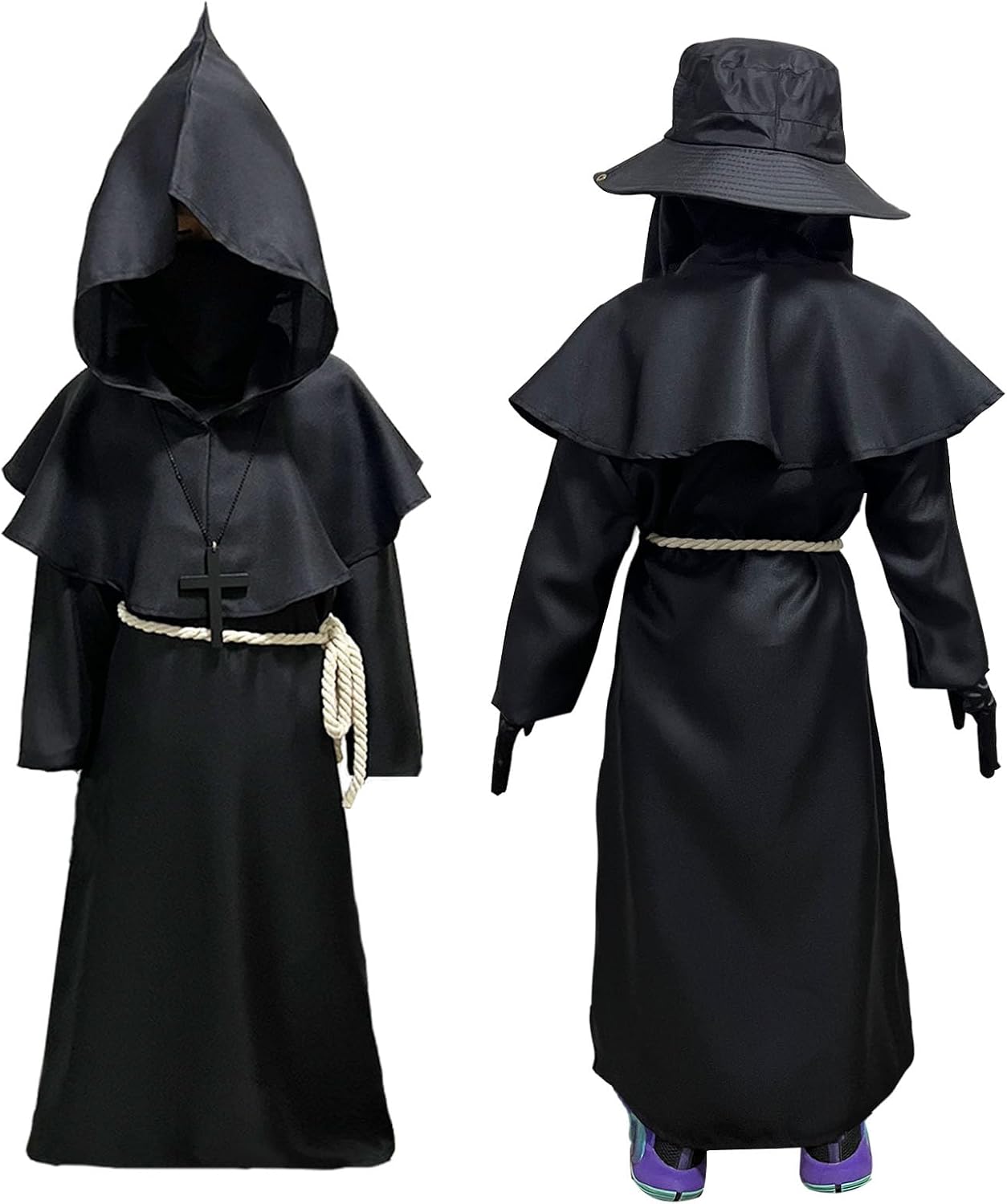 Plague Doctor Costume Kids Scary Halloween Costumes Outfits 130 | Halloween Mask Hat Cane Robe Hood Goves