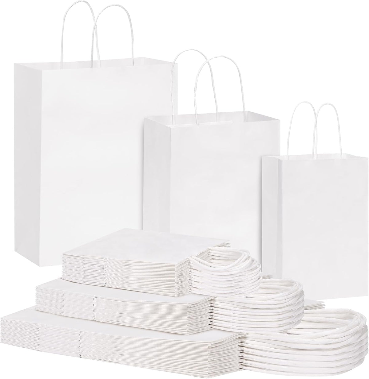 120pcs Paper Bags with Handles Assorted Sizes Kraft White Bags