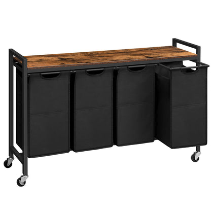 Laundry Sorter 4 Sections, Laundry Hamper with Wheels, 42 Gal (160 L), Rolling Laundry Basket, Pull-Out and Removable