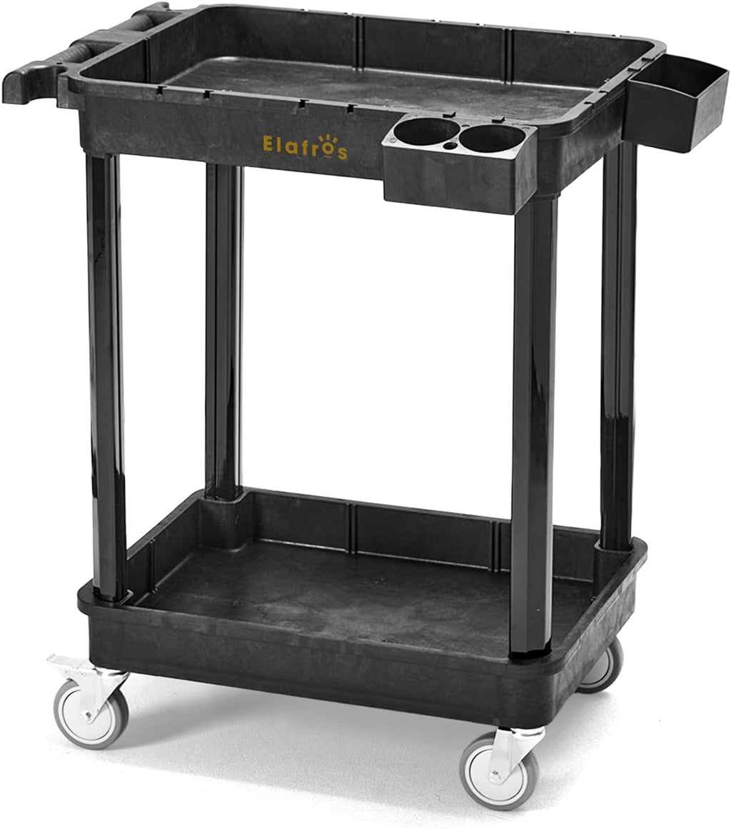 2-Shelf Heavy Duty Plastic Rolling Utility Cart, 28x19 in, 330 lbs