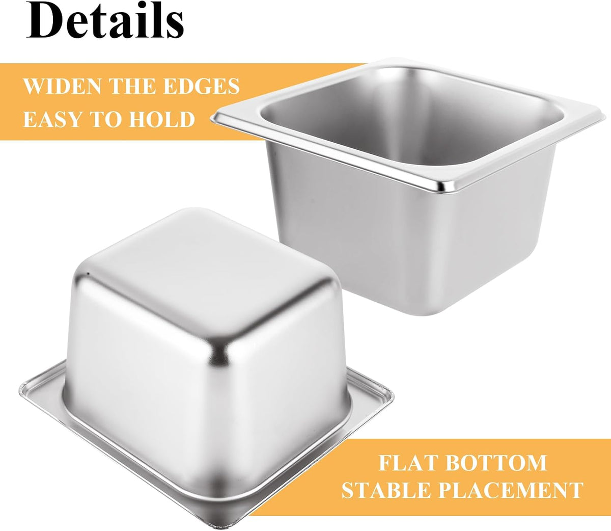 6PCS Hotel Pans Stainless Steel Steam Table Pan Restaurant Supplies 1/6 Size x 4 inch Deep Stainless Steam Table