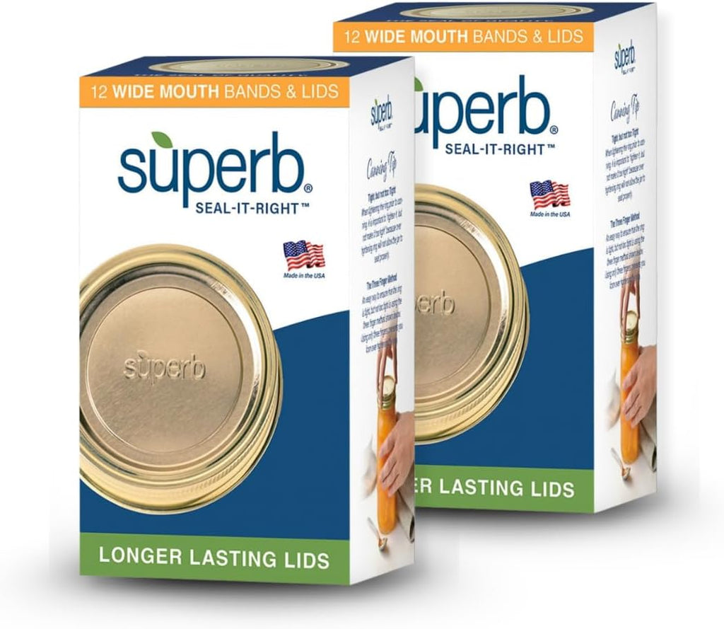 Superb Wide Mouth Mason Jar Canning Lids with Bands/Jar Rings – Made in the USA (24 Lids with Rings)