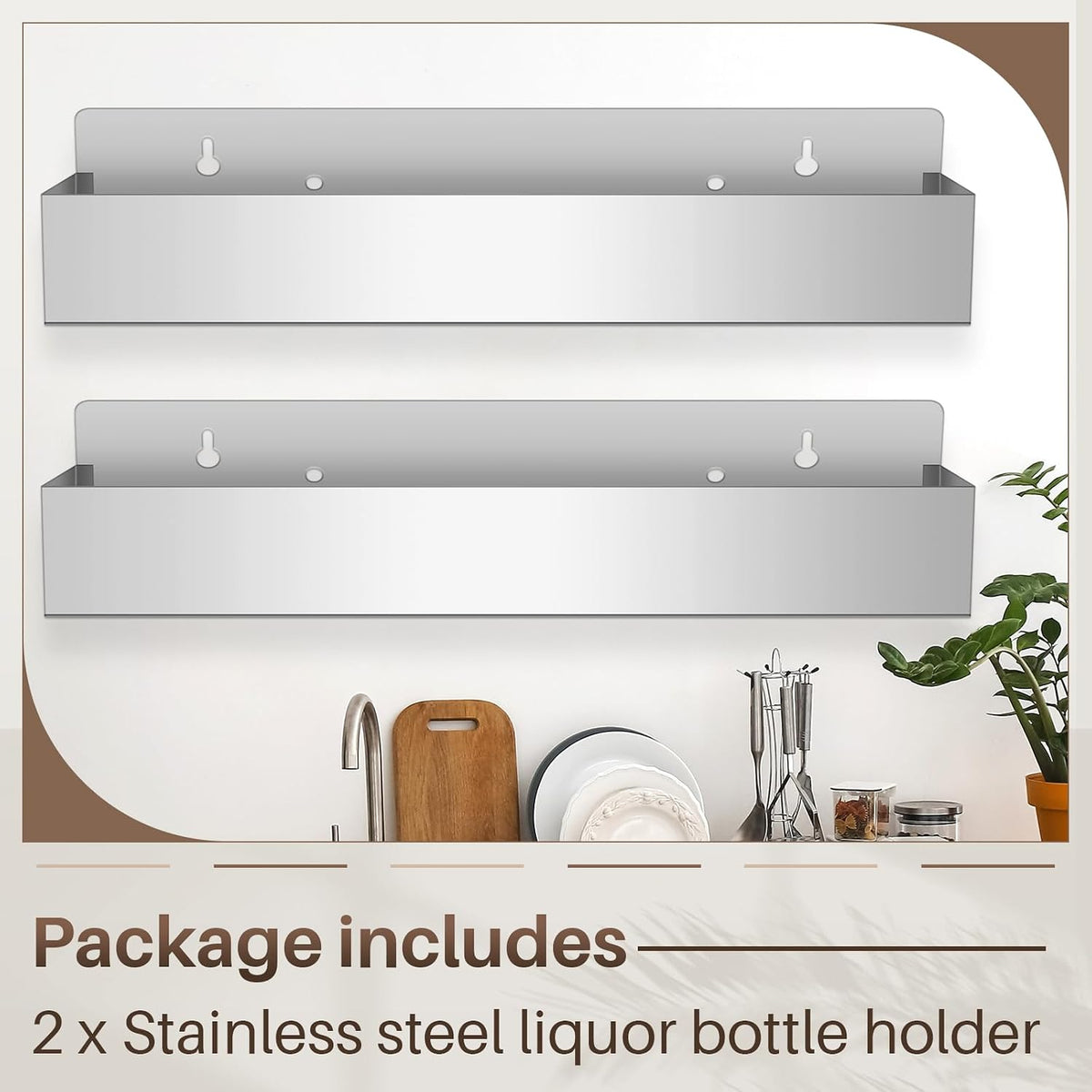 2 Pcs 32in Single Speed Rail Stainless Steel Bottle Holder, Silver