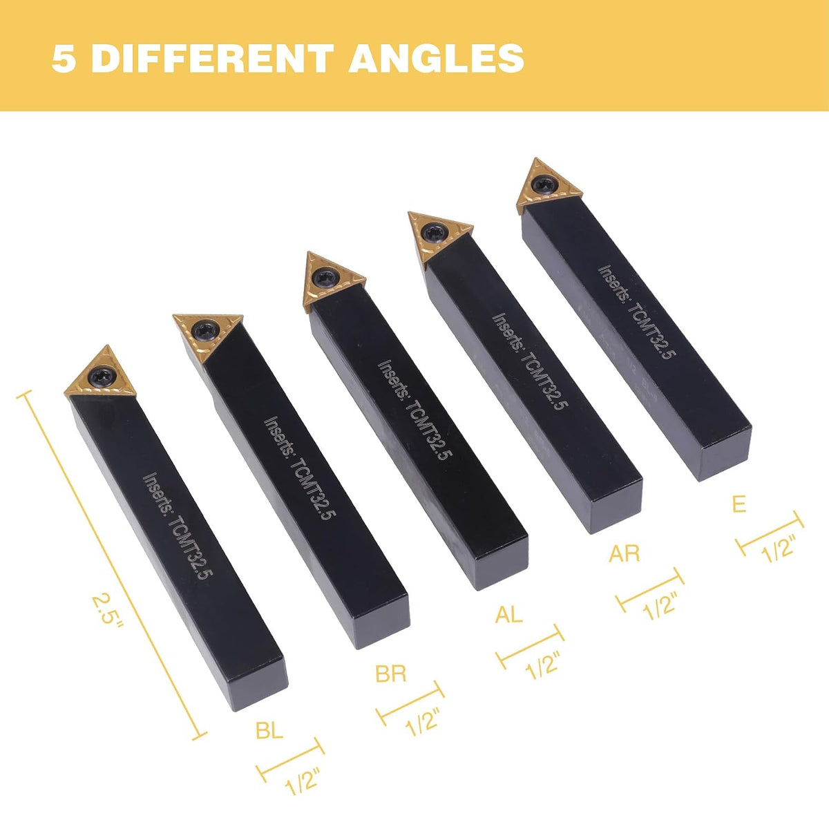 1/2" Carbide Turning Tool Set TCMT Inserts 5Pcs Metal Lathe