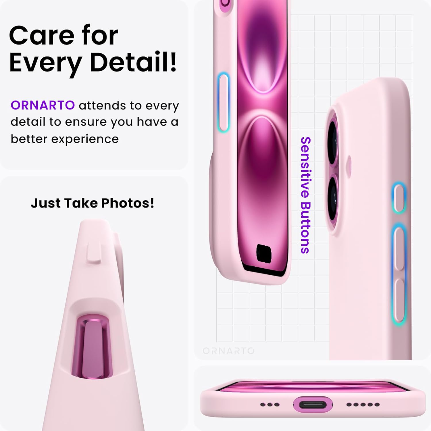 Compatible with iPhone 16 Case 6.1", Slim Liquid Silicone 3 Layers Full Covered Soft Gel Rubber Shockproof Phone