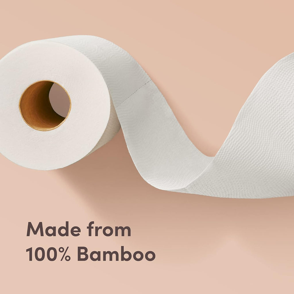 3-ply Bamboo Toilet Paper, Unscented, 12 Rolls, 350 Sheets per roll, Total 4200 Sheets, Plastic-Free
