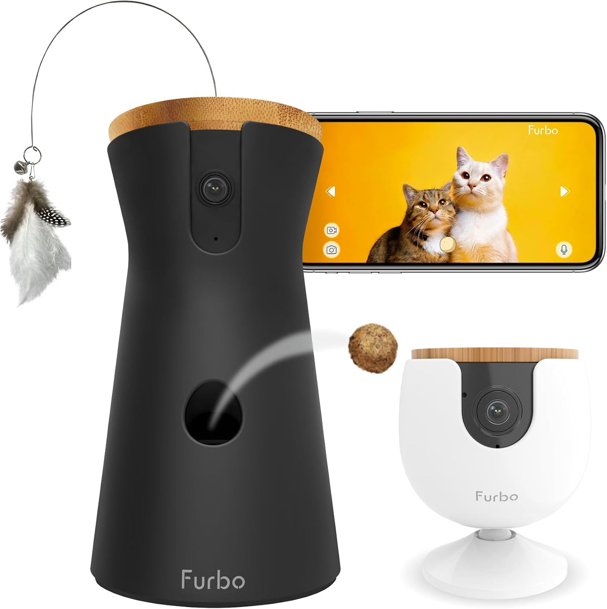 360° Cat Camera + Mini [New Subscription Required at Setup] 2-Camera Bundle Nanny Subscription: Cat Safety & Home