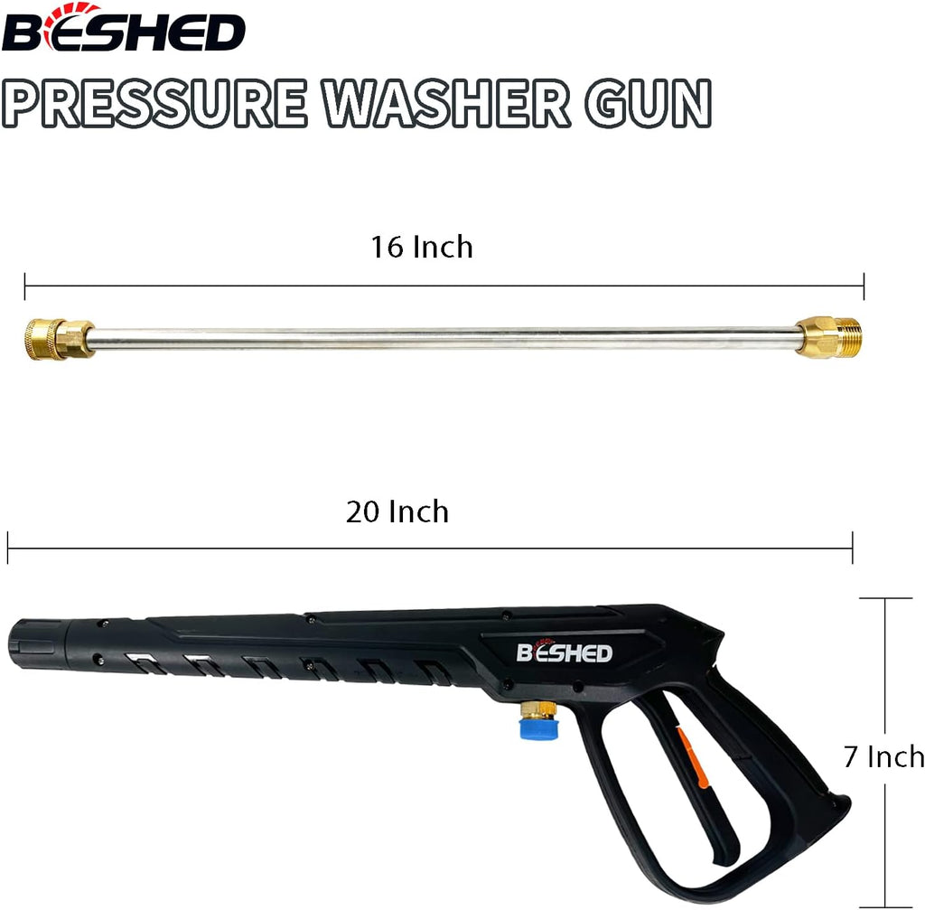 Durable Pressure Washer Gun Kit, Power Washer Gun with Replacement Extension Wand, M22 Fitting, 5 Spray Nozzle Tips, 37 Inch, 3000 PSI