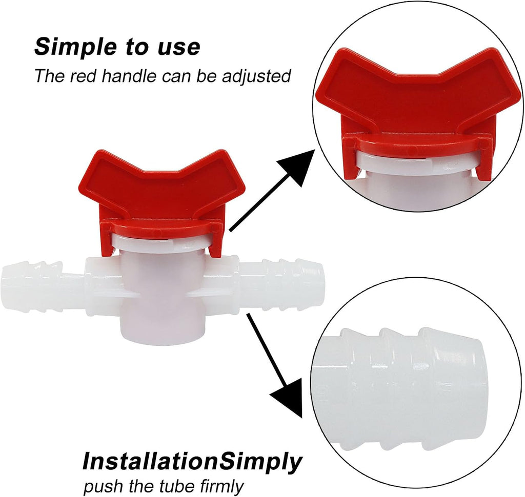 2PCS 1/2" ID in Line Hose Barbed Ball Valve Shut-Off Switch, White
