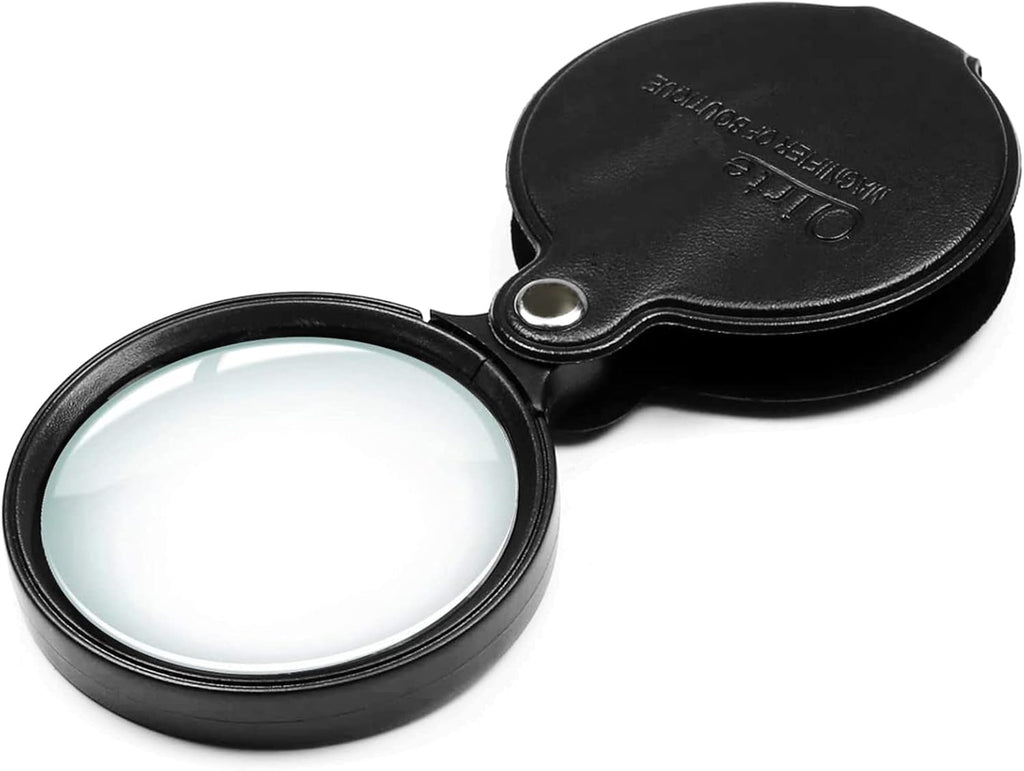 10x Small Magnifying Glass for Seniors/Kids, Pocket Folding Magnifier | with Rotating Protective Leather Sheath