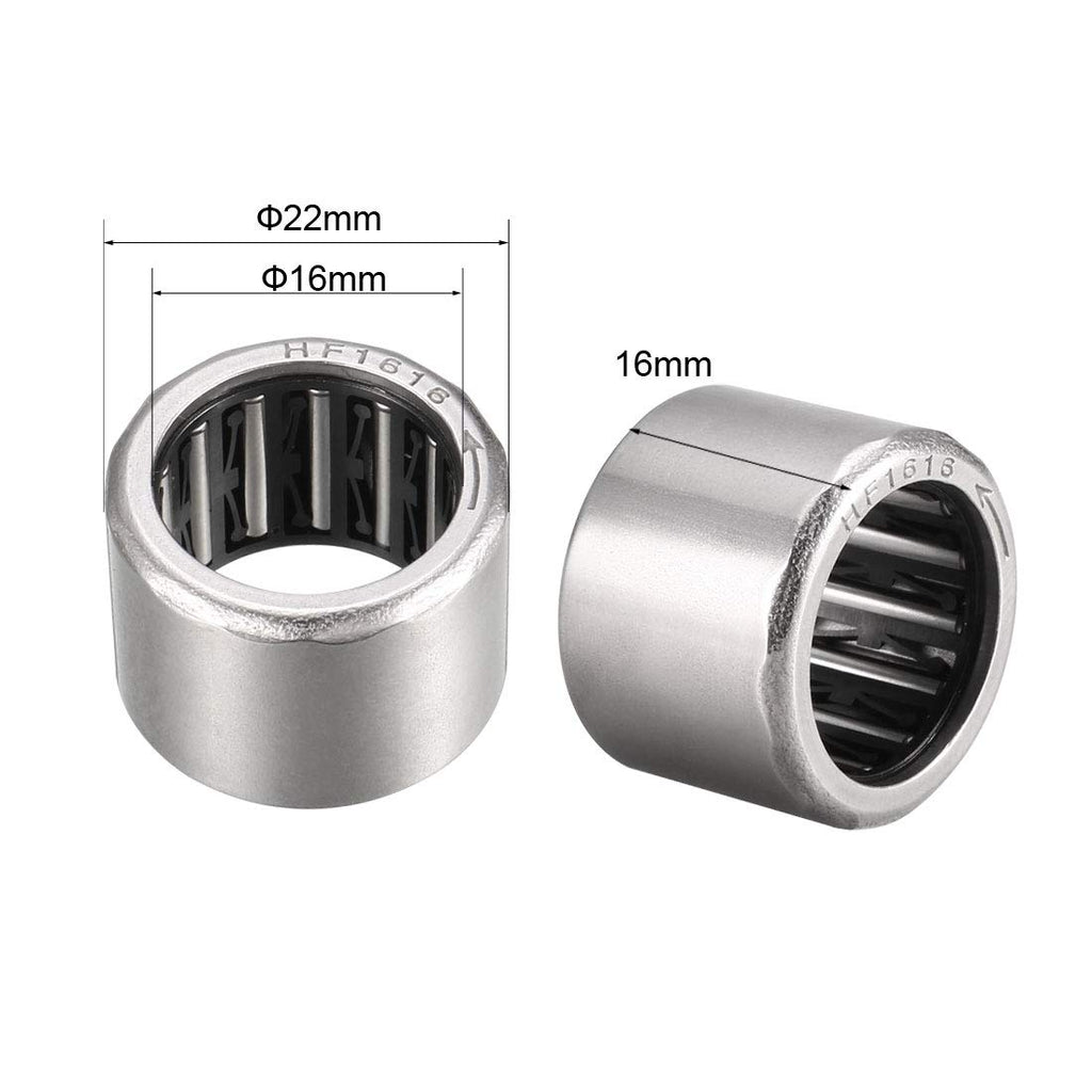 uxcell Needle Roller Bearings, 16mm Bore 22mm OD 16mm Width, Chrome Steel Needles Steel Cage One Way Clutch Bearing 2pcs
