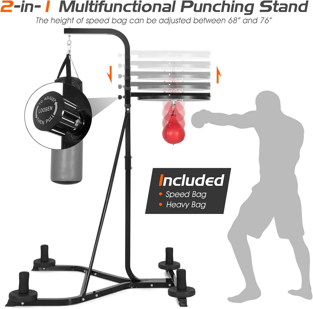 Punching Bag with Stand for Adults, Free-Standing Heavy Bag Stand with Height Adjustable Speed Bag for Boxing
