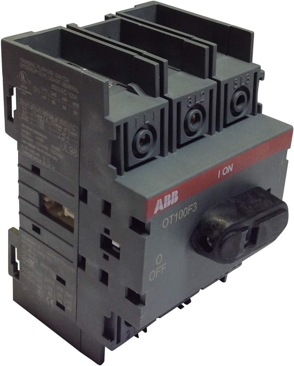 ABB - OT100F3 - Disconnect Switch, Non-Fused, 100A, 3P, Base/DIN Rail Mount, (Each)