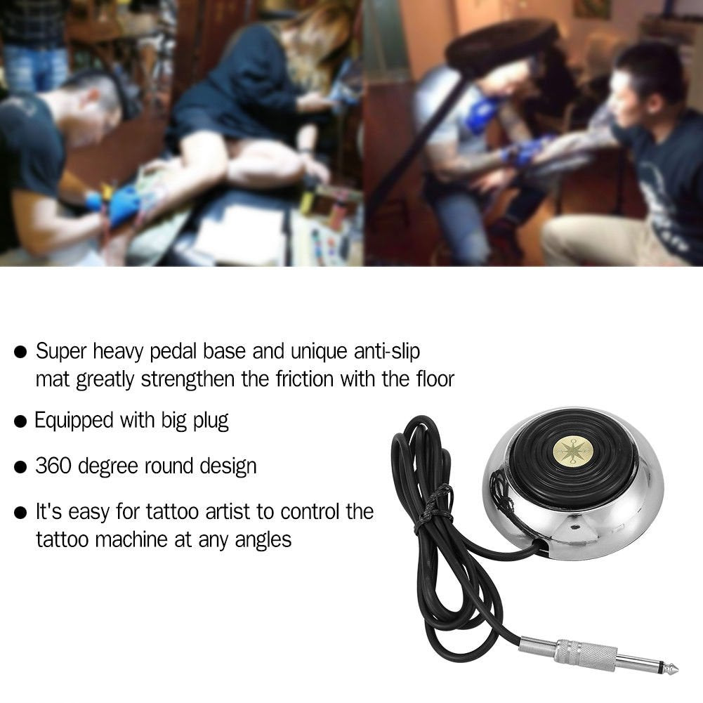 Tattoo Pedal Switch, BoChang Round Gem Pro Stainless Steel Tattoo Foot Pedal Switch 360 Degree Switch w/ 5 ft. Power
