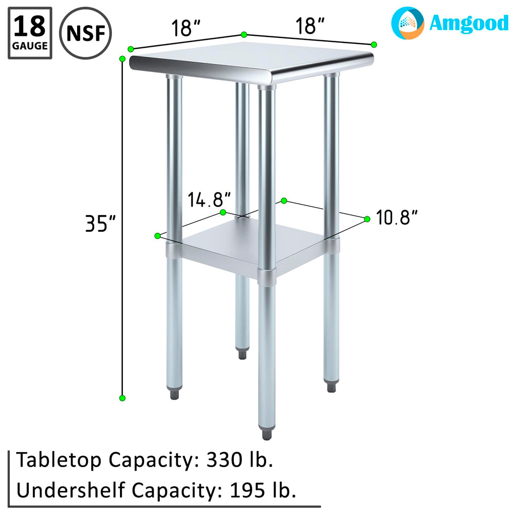 18 in. x 18 in. Stainless Steel Work Table | NSF Kitchen Prep Table | Utitly Metal Table