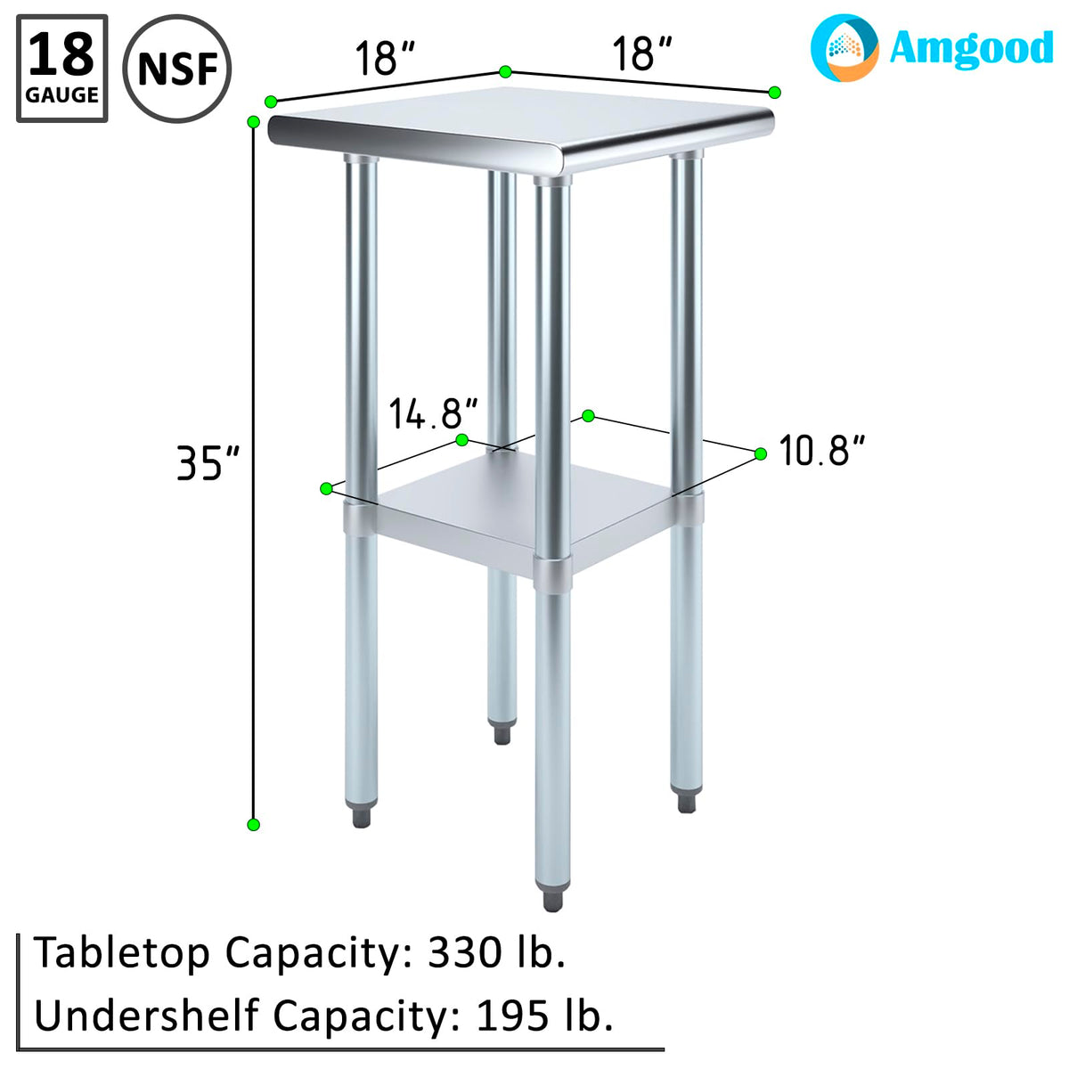 18 in. x 18 in. Stainless Steel Work Table | NSF Kitchen Prep Table | Utitly Metal Table