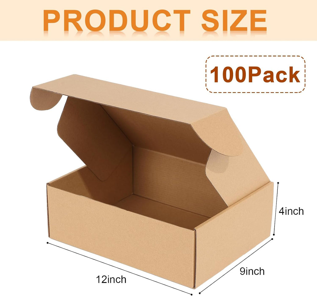 100 Pcs 12x9x4'' Shipping Boxes Corrugated