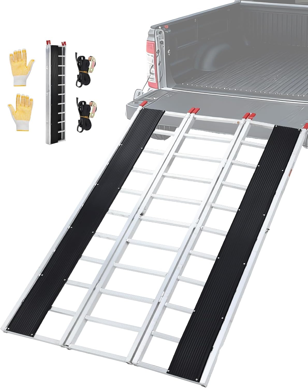 Snowmobile Loading Ramp, 1500Lbs Aluminum Tri-Fold Ramps with Ski Guides for Snowmobile, 85" x 54" Foldable Ramp with